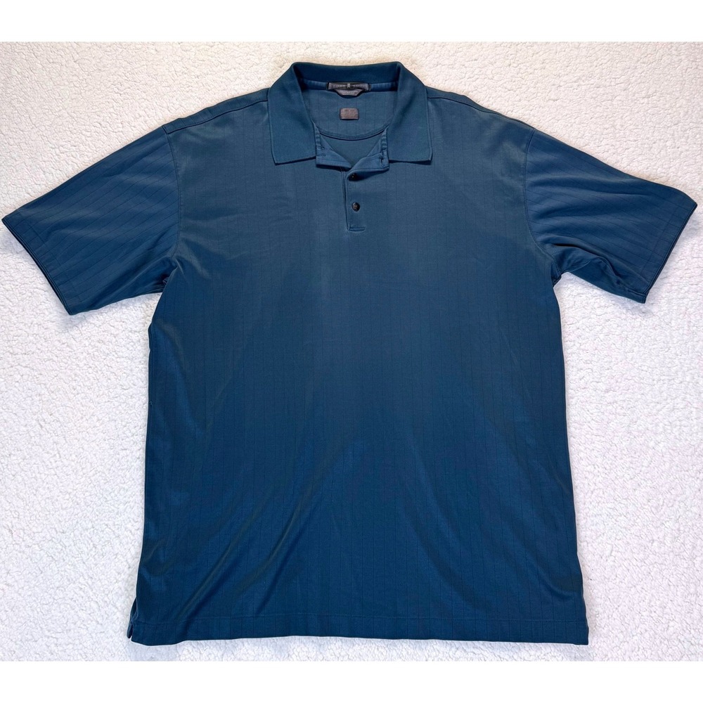 Tiger Woods Mens XL Blue Striped 70/2 Double Mercerized Cotton Golf Polo Shirt